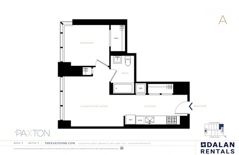 The Paxton Line A Floorplan 1 bed 1 bath at The Paxton, Brooklyn